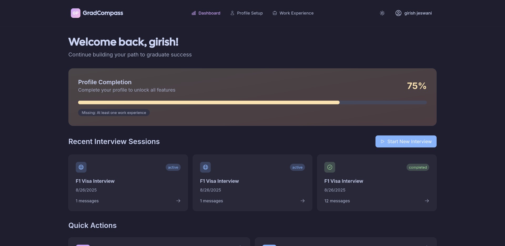 GradCompass Dashboard